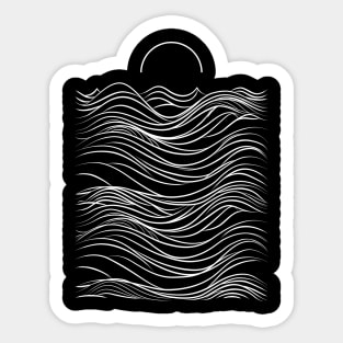 Waves and Sunset White Lines Sticker